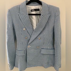 NWOT Zara blue gingham blazer size small